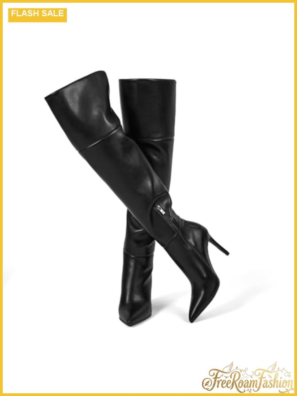 Faux Leather Pointed Toe Stiletto Heeled Over the Knee Boots